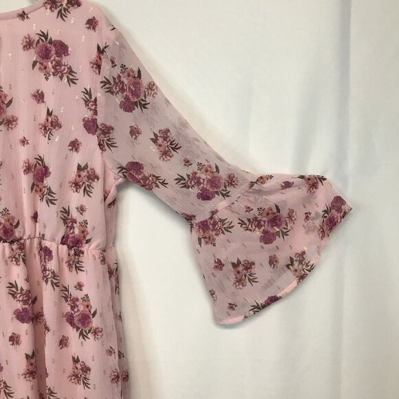 Wonder Nation Girls L (10-12) Pink Dress Floral Print Bell Sleeve Cuffs NWT - Picture 10 of 11